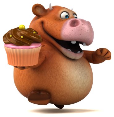 Komik inek holding cupcake