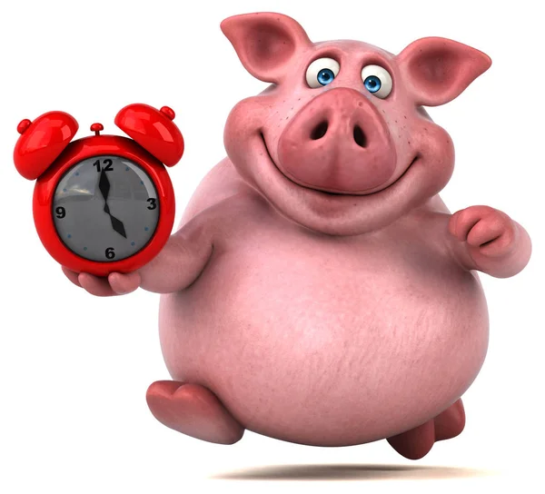 Śmieszna świnia gospodarstwa zegar — Zdjęcie stockowe