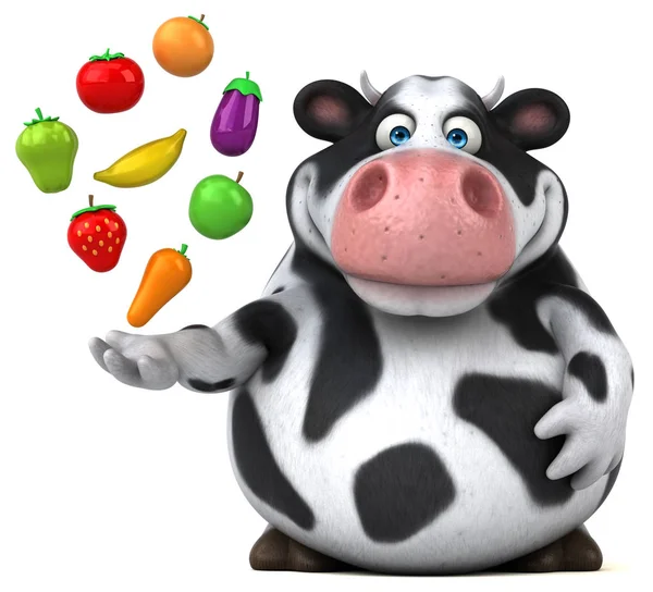 果物や野菜を持って変な牛 — ストック写真
