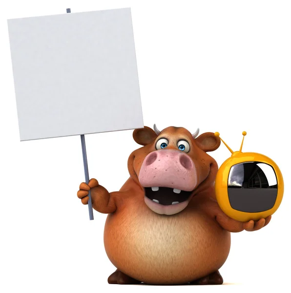 Funny cow holding tv set — Stock Photo, Image