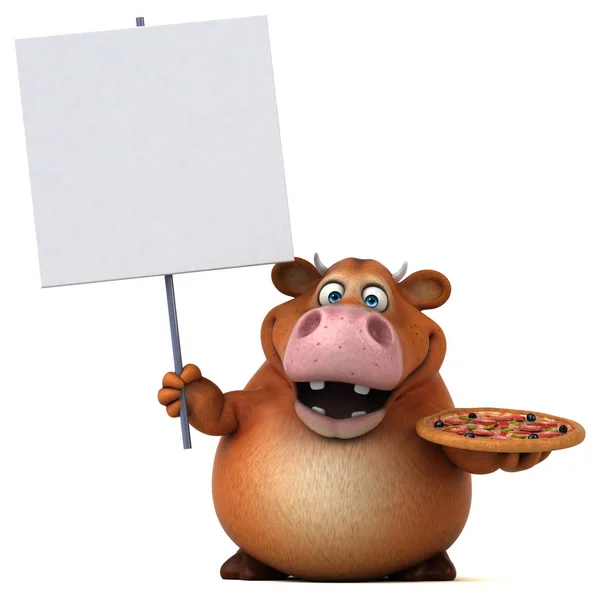 Funny cow holding pizza — Stock Photo, Image