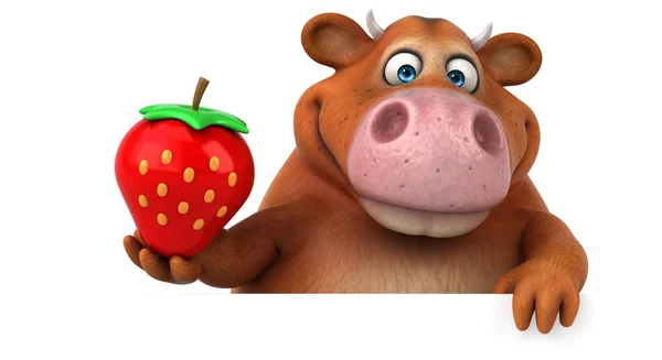 Lustige Kuh mit Erdbeere — Stockfoto