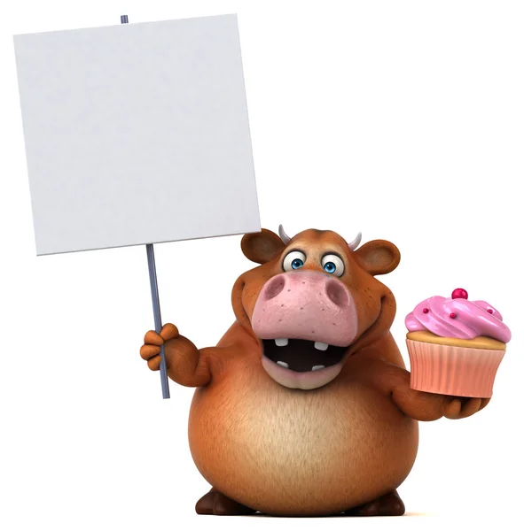 Funny cow holding cupcake — Stock Photo, Image