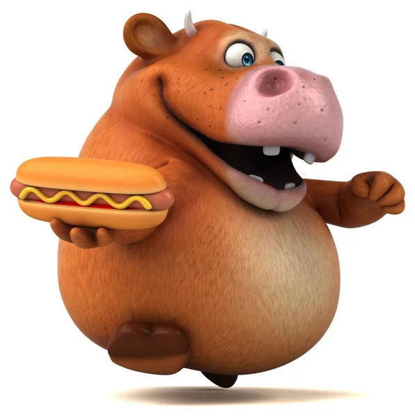Vicces tehén gazdaság hotdog — Stock Fotó