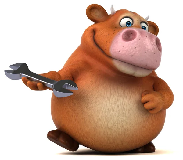 Funny cow holding wrench — Stock Photo, Image