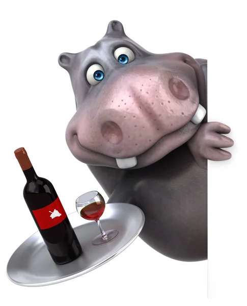 Funny  hippo holding wine — Stock Photo, Image