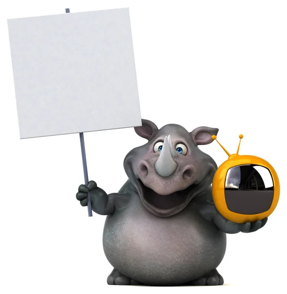 Rolig noshörning håller TV: n — Stockfoto