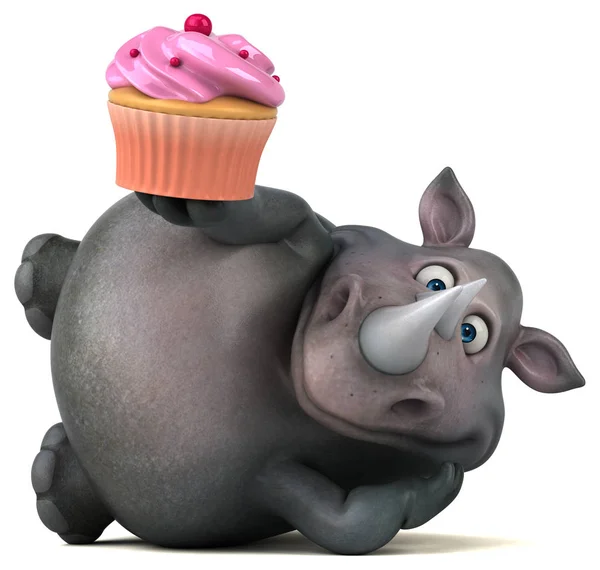 Rhinocéros amusant tenant cupcake — Photo