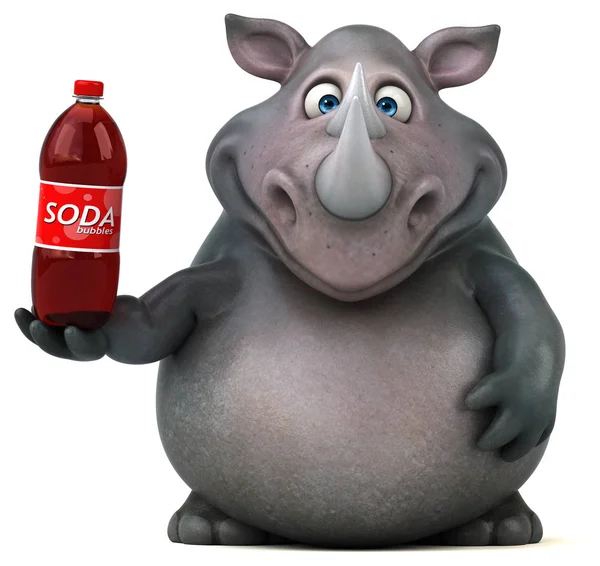 Rinoceronte divertido sosteniendo soda —  Fotos de Stock