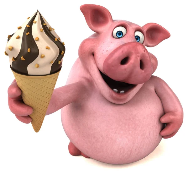 Funny  pig holding ice cream — Stock Photo, Image