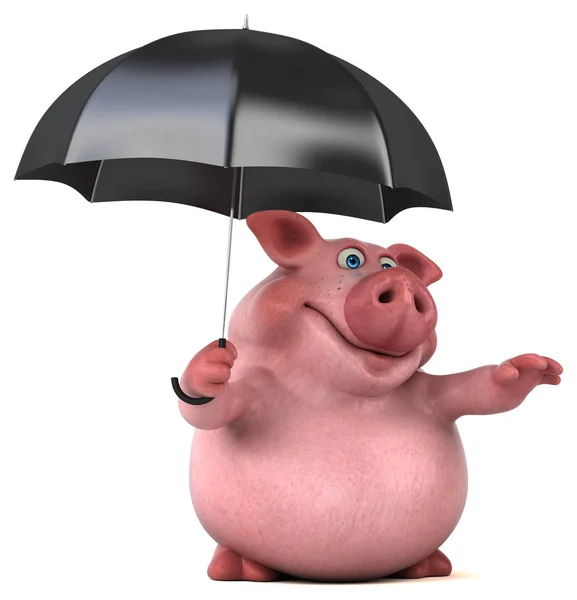 Funny  pig holding umbrella — Stock Photo, Image
