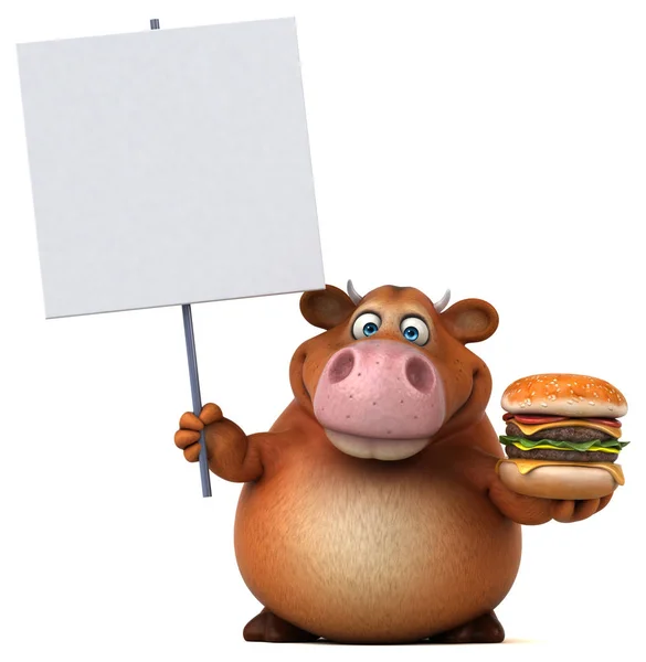 Funny  cow holding   burger — Stock Photo, Image