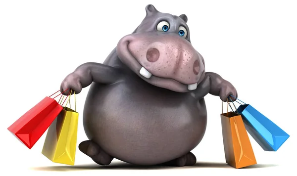 Drôle hippopotame tenant des sacs — Photo