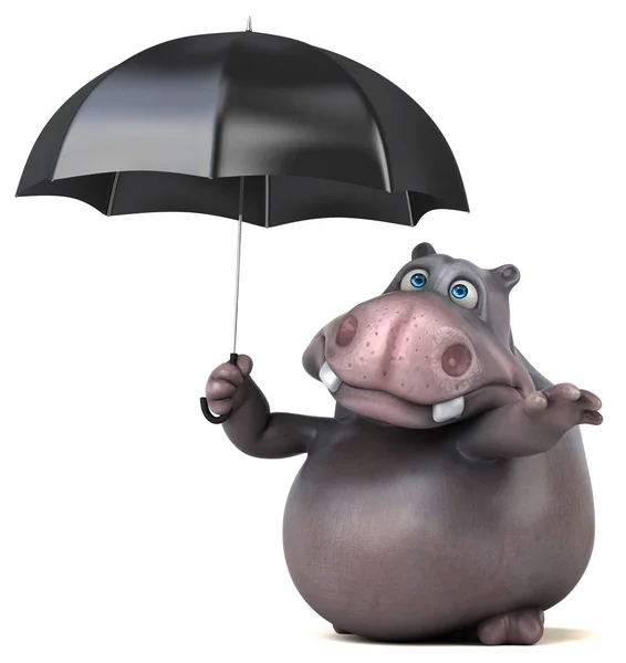 Grappige hippo bedrijf paraplu — Stockfoto