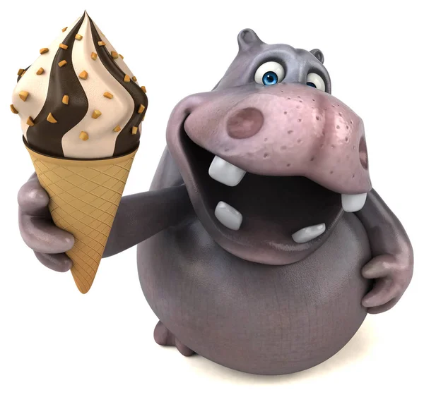 Hipopótamo engraçado segurando sorvete — Fotografia de Stock