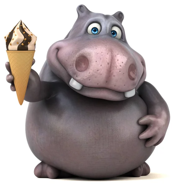 Funny  hippo holding ice cream — Stock Photo, Image