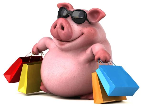 Смешная свинья держит мешки — стоковое фото