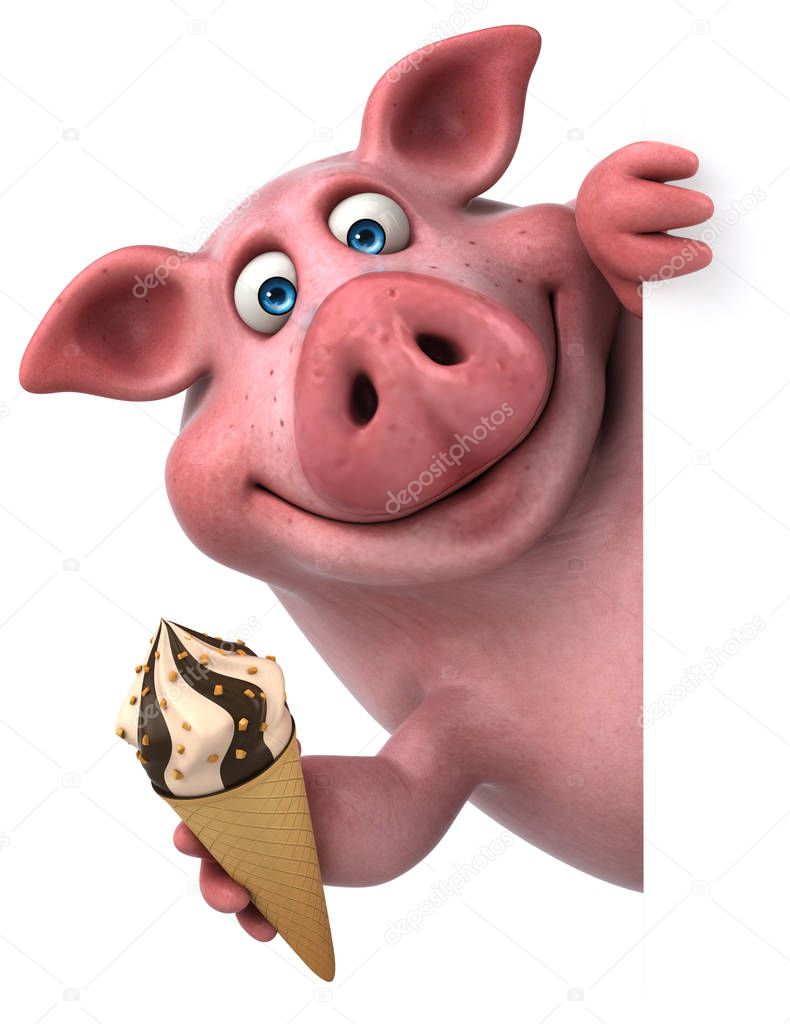 Cute Pig Eating Ice Cream