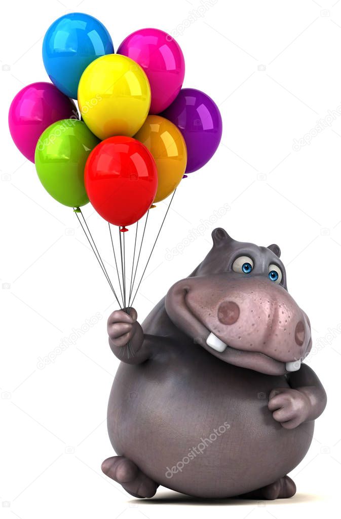 Funny  hippo holding baloons