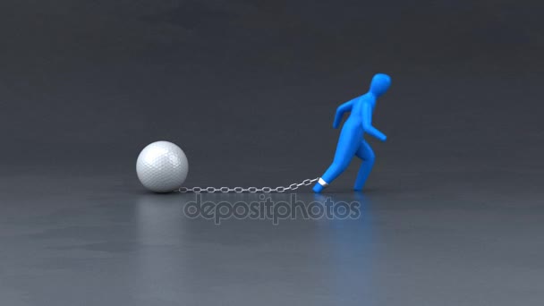 Burdened man with ball — Stock Video