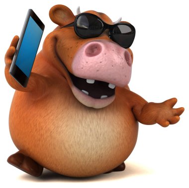 Komik inek holding telefon  