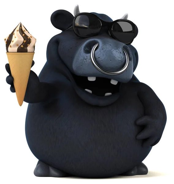 Funny bull holding ice cream — Stock Photo, Image