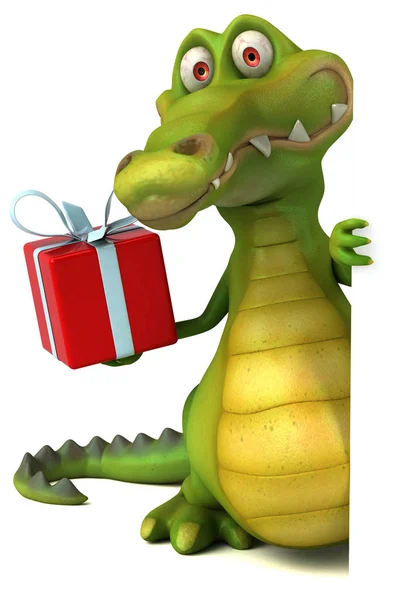 Fun crocodile tenant cadeau — Photo