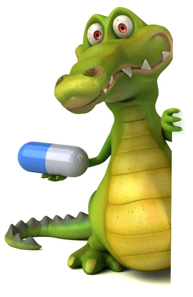 Веселый крокодил держит таблетку — стоковое фото