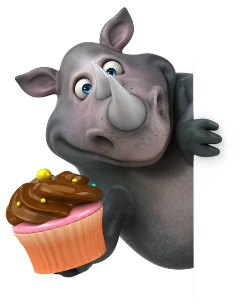 Rolig noshörning innehav cupcake — Stockfoto