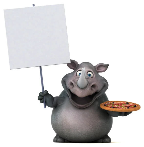Rolig noshörning innehav pizza — Stockfoto