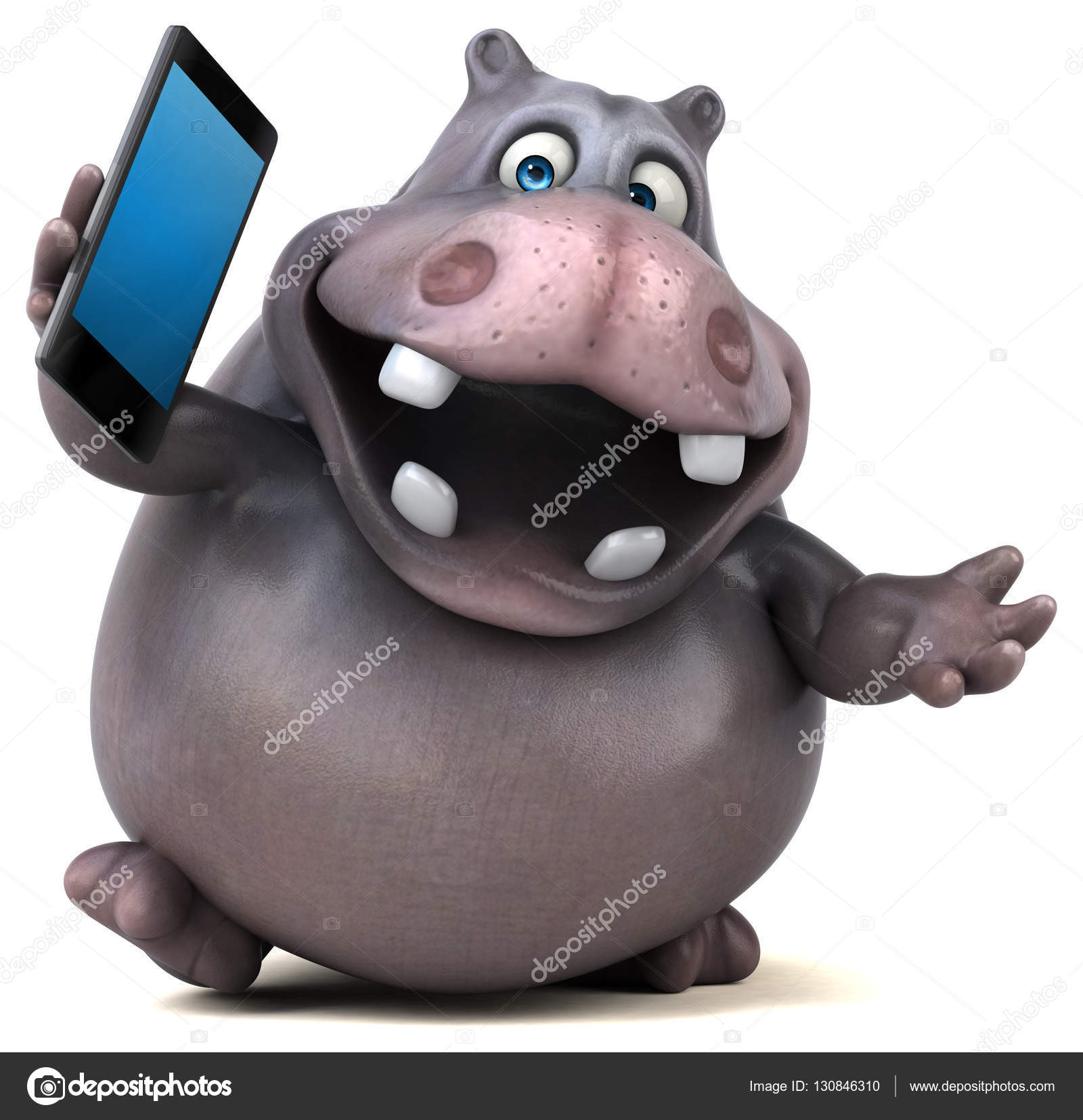Funny hippo holding phon Stock Photo by ©julos 130846310