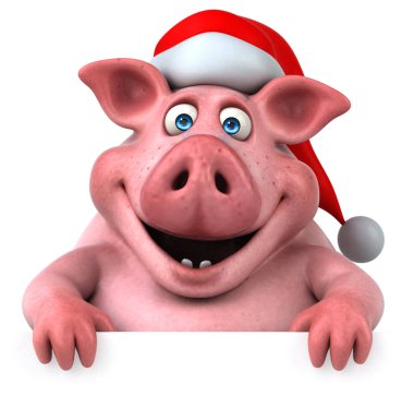 domuz holding giyen Noel Baba şapkası