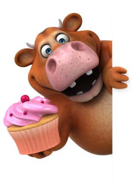 Komik inek holding cupcake  