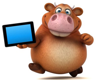 Komik inek holding tablet  