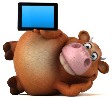 Komik inek holding tablet  