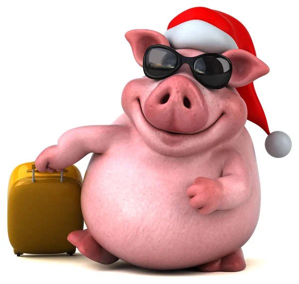 面白い豚持株スーツケース — ストック写真