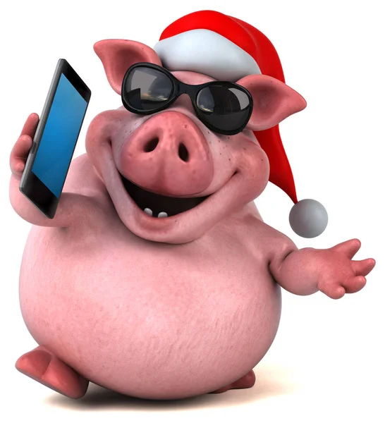 Lustiges Schwein mit Telefon — Stockfoto