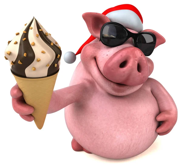 Смішна свиня тримає морозиво — стокове фото