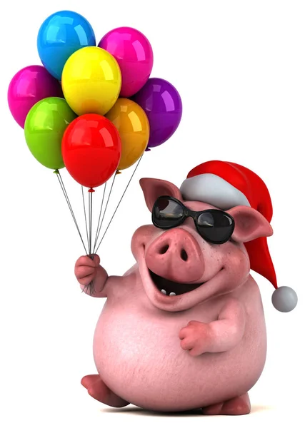 Смішна свиня тримає повітряні кульки — стокове фото