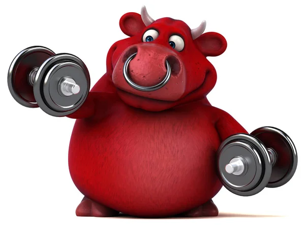 Funny bull holding weights — Stock Photo, Image