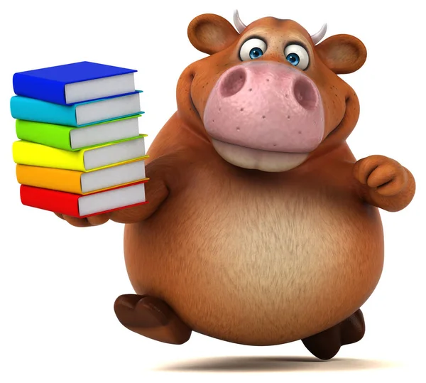 Funny  cow holding   books — Stock Photo, Image