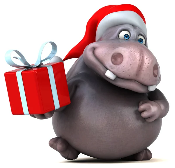 Hippo śmieszne gospodarstwa obecny — Zdjęcie stockowe