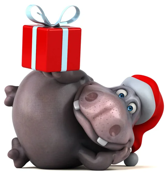 Funny  hippo holding  present — Stock Photo, Image