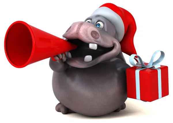 Funny  hippo holding  present — Stock Photo, Image