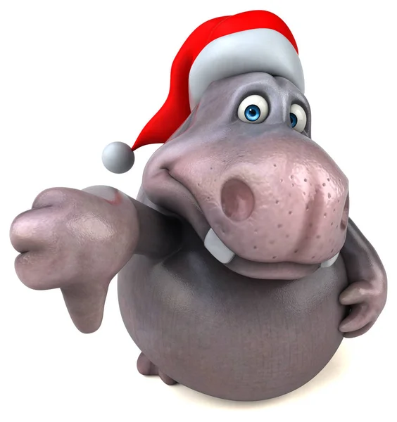 Drôle hippopotame portant un chapeau de Père Noël — Photo