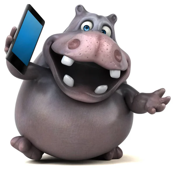 Hippo śmieszne gospodarstwa phon — Zdjęcie stockowe