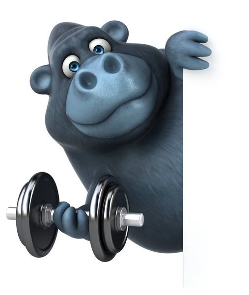 Fun gorilla holding dumbbell — Stock Photo, Image