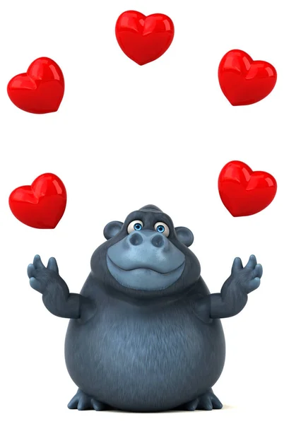 Fun gorilla holding hearts — Stock Photo, Image