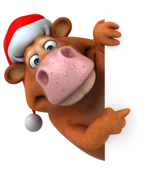 Fun cow holding wearing santa hat — Stock Photo, Image