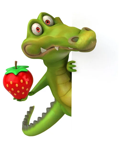Spaß Krokodil hält Erdbeere — Stockfoto